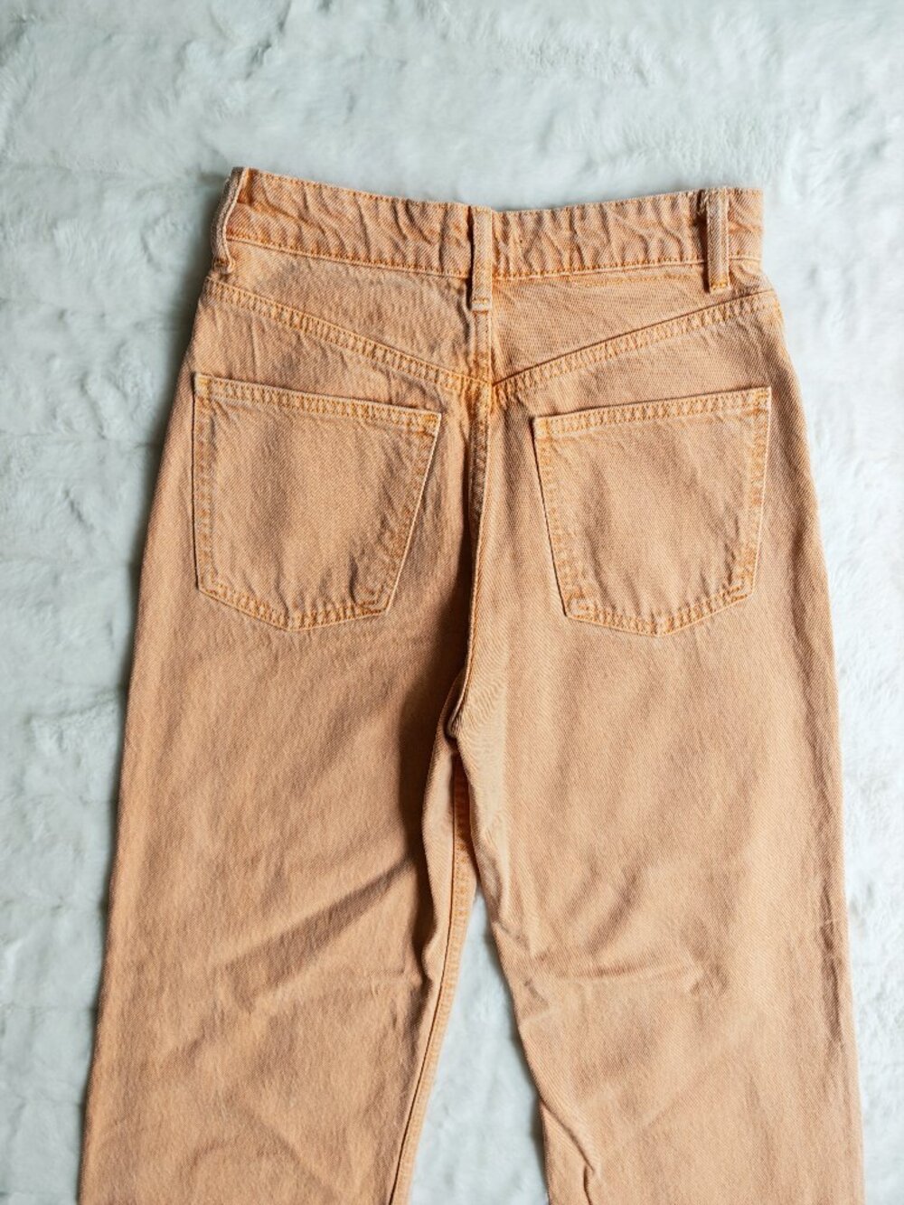 Zara Peach Wide Leg Jeans Size 2 High Rise Raw Hem Cropped Denim Pants Trendy - Picture 14 of 15